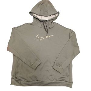 Nike Womens Gray Heavy Scuba Hoodie Size XL Pink Swoosh Pullover with Pockets.